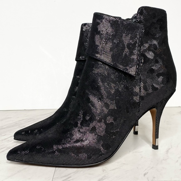 Paolo North Black Silver Pointed Toe Heeled Bootie 6M - Picture 1 of 14